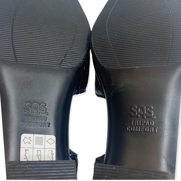 NEW! SAS Suntimer Black Croc Embossed Leather Tripad Sandals Sz 9.5-N - Picture 10 of 12
